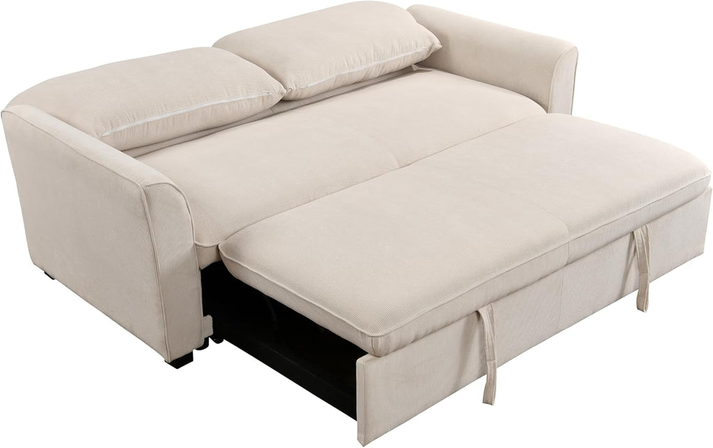 Beige Fabric Convertible Sleeper Sofa with Pull out Bed E31101