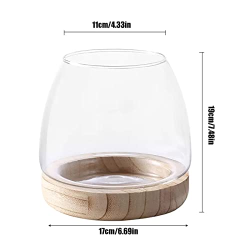 Glass Vase with Wooden Support Base, Clear Glass Bubble Vase, 1pcs (B 23 × 22 × 20 cm) M829
