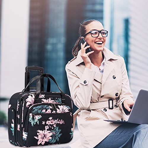 Rolling Laptop Bag with Wheel, 30L Roller Computer Bag, Floral P501