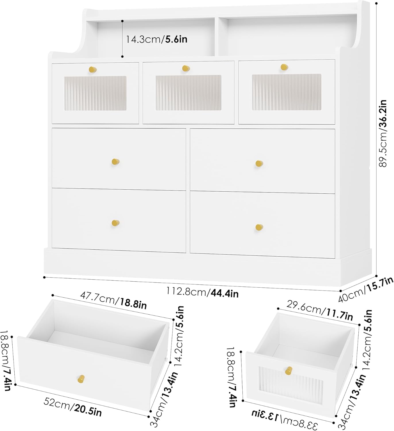 White 7 Drawer Wood Dresser with Shelves G969041