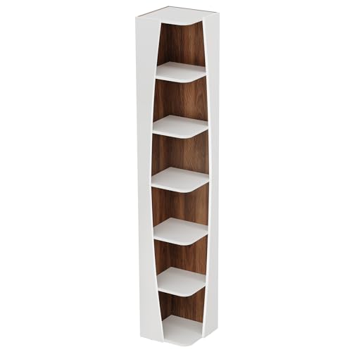 White and Walnut 6-Tier Corner Bookcase G52086