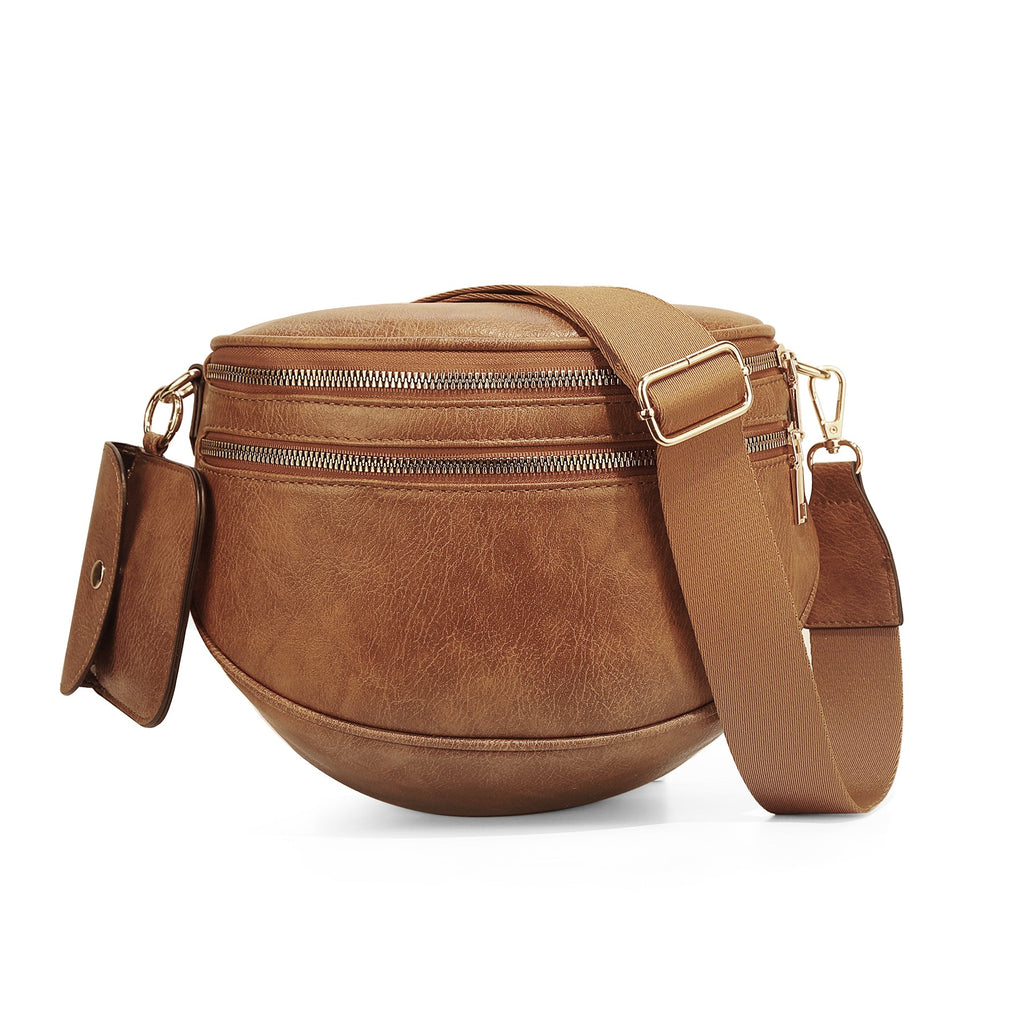 Ounamei Vegan Leather Crossbody Bum Bag for Women with Mini Pouch
