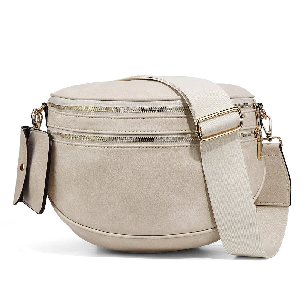 Ounamei Vegan Leather Crossbody Bum Bag for Women with Mini Pouch