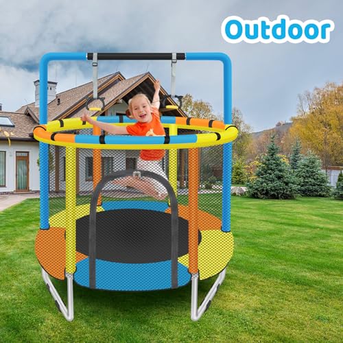 55'' Toddler Trampoline with Safety Enclosure Net & Adjustable Gymnastics Bar R149