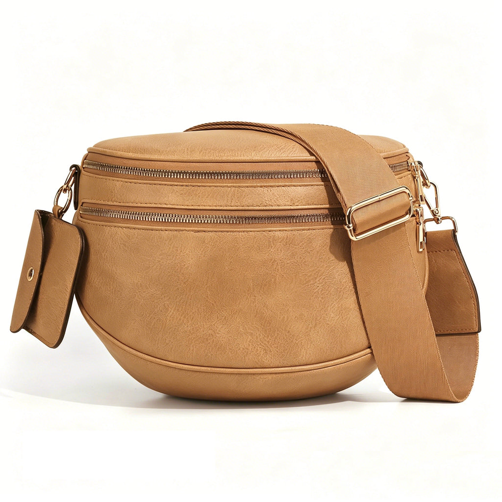 Ounamei Vegan Leather Crossbody Bum Bag for Women with Mini Pouch