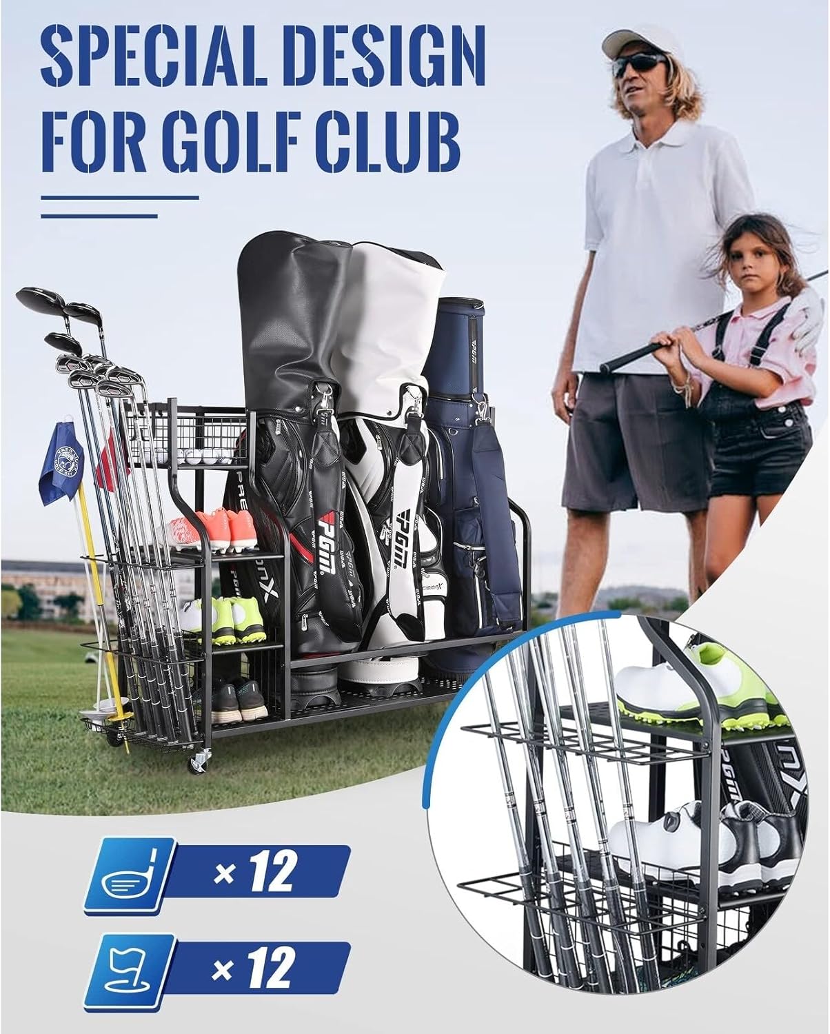 3 Full Size Golf Bags Storage Rack X254