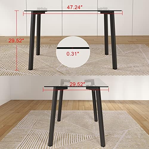 Clear Tempered Glass Dining Table with Metal Legs V542259