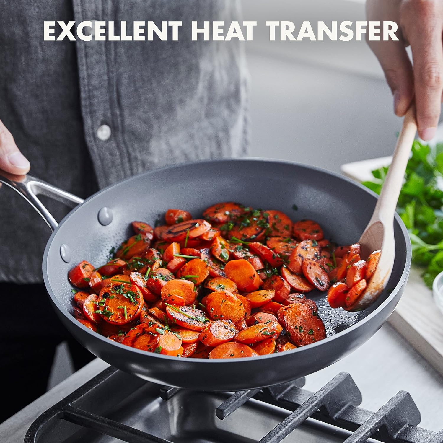 Gray Hard Anodized Ceramic Nonstick 10" Frying Pan with Lid K304