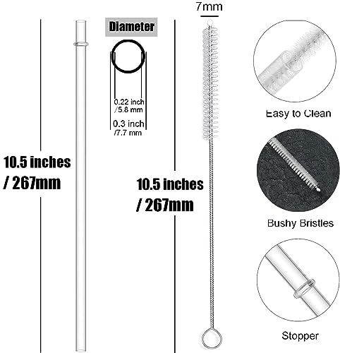 12-Pack Reusable Hard Plastic Clear Straws 10.5 in x 0.3 in with Cleaning Brush I1403