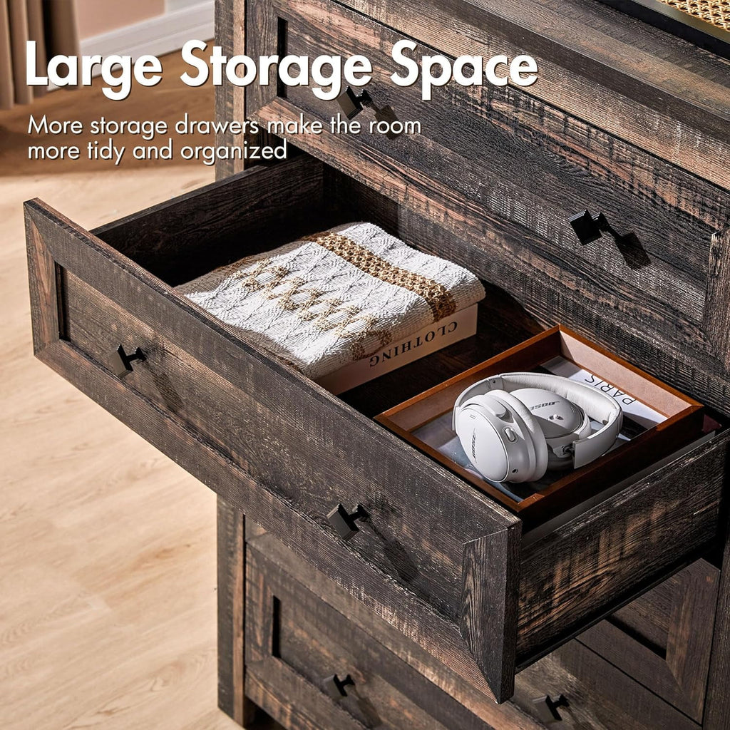 Dark Oak 5 Drawer Wood Dresser Y353