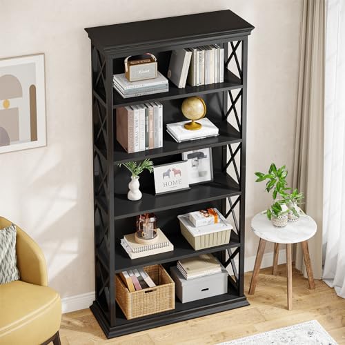 6-Tier 71 Inches Industrial Tall Bookcase, Brown and Black B792230