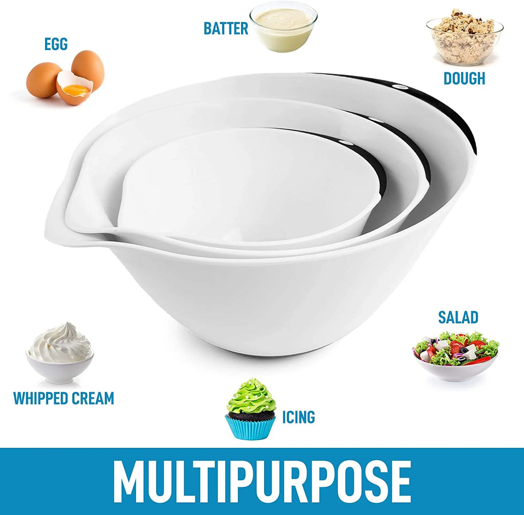 3-Piece Plastic Mixing Bowl Set with Handles & Non Slip Bottom U9932