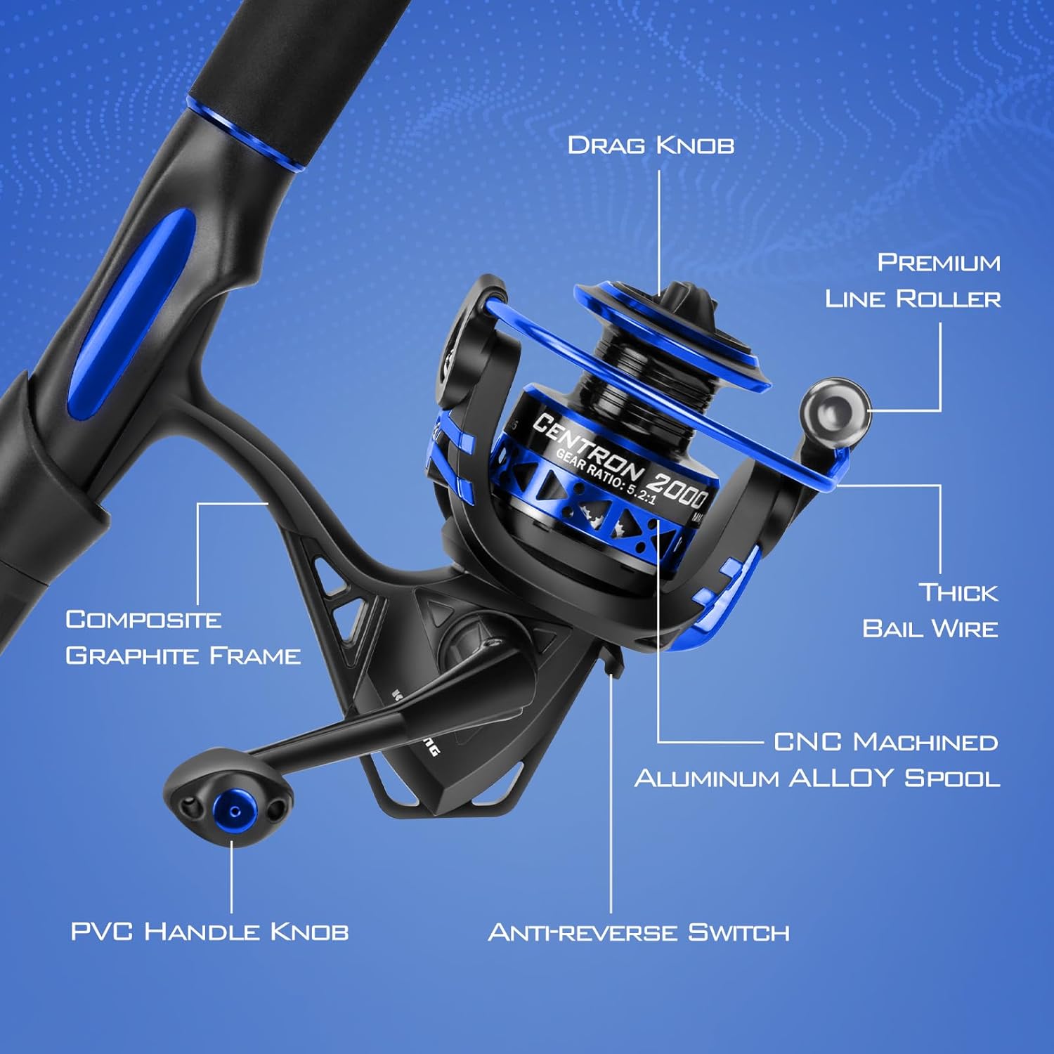 Fishing Rod and Reel Combo, IM6 Graphite 2Pc, Stainless Steel Guides with Ceramic Rings, EVA Handles Q4135