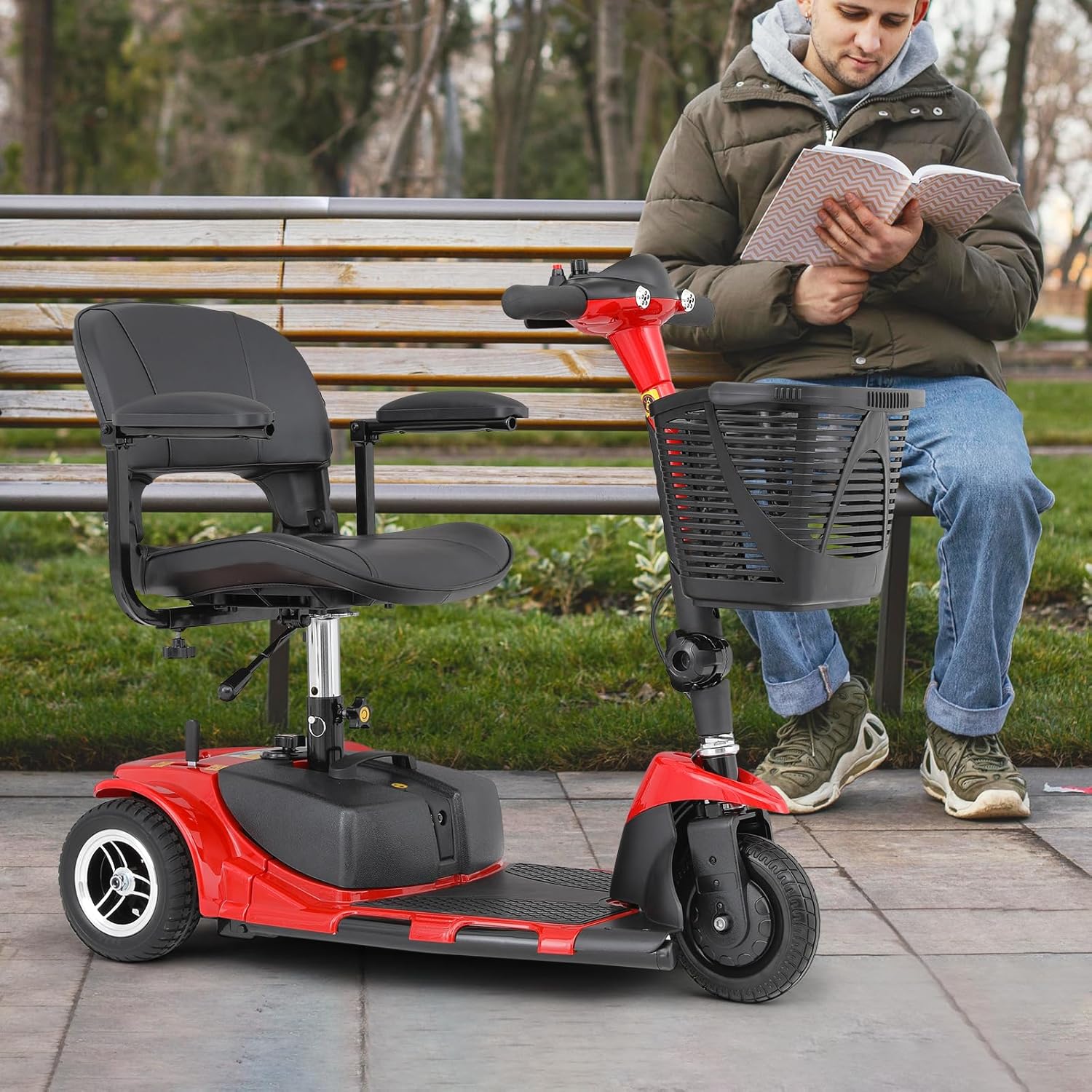 Red 3 Wheel Foldable Mobility Scooter with Seat L4932