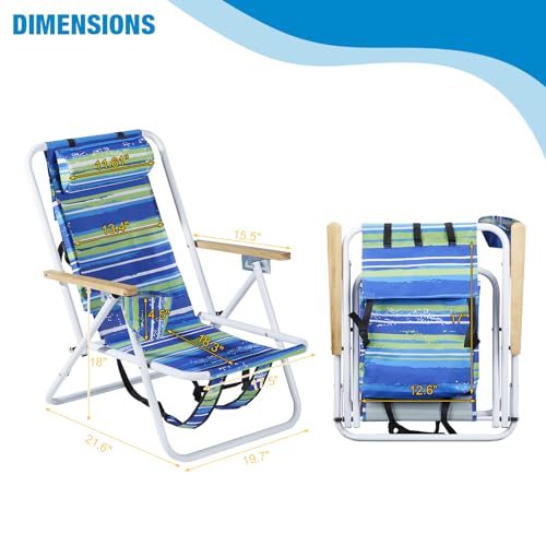 Set of 2 Blue Folding Heavy Duty Beach Camping Chairs with Cup Holder B782