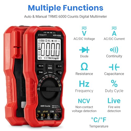 Digital Multimeter Voltmeter Tester TRMS 6000 Counts Red T374
