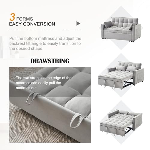 Grey 3 in 1 Convertible Sleeper Sofa Bed with Adjustable Backrest F3235