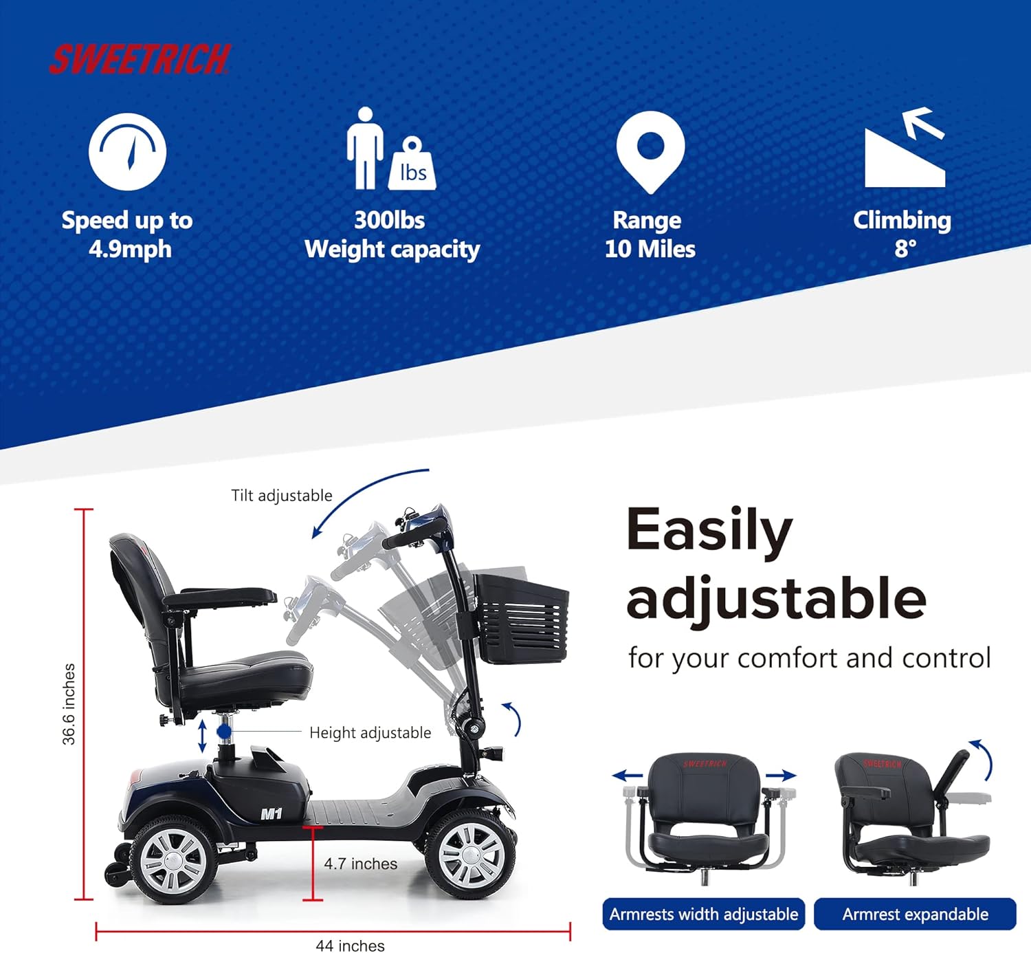 Compact Electric Mobility Scooter with Lead-Acid Battery and Leather Seat-Blue W487244