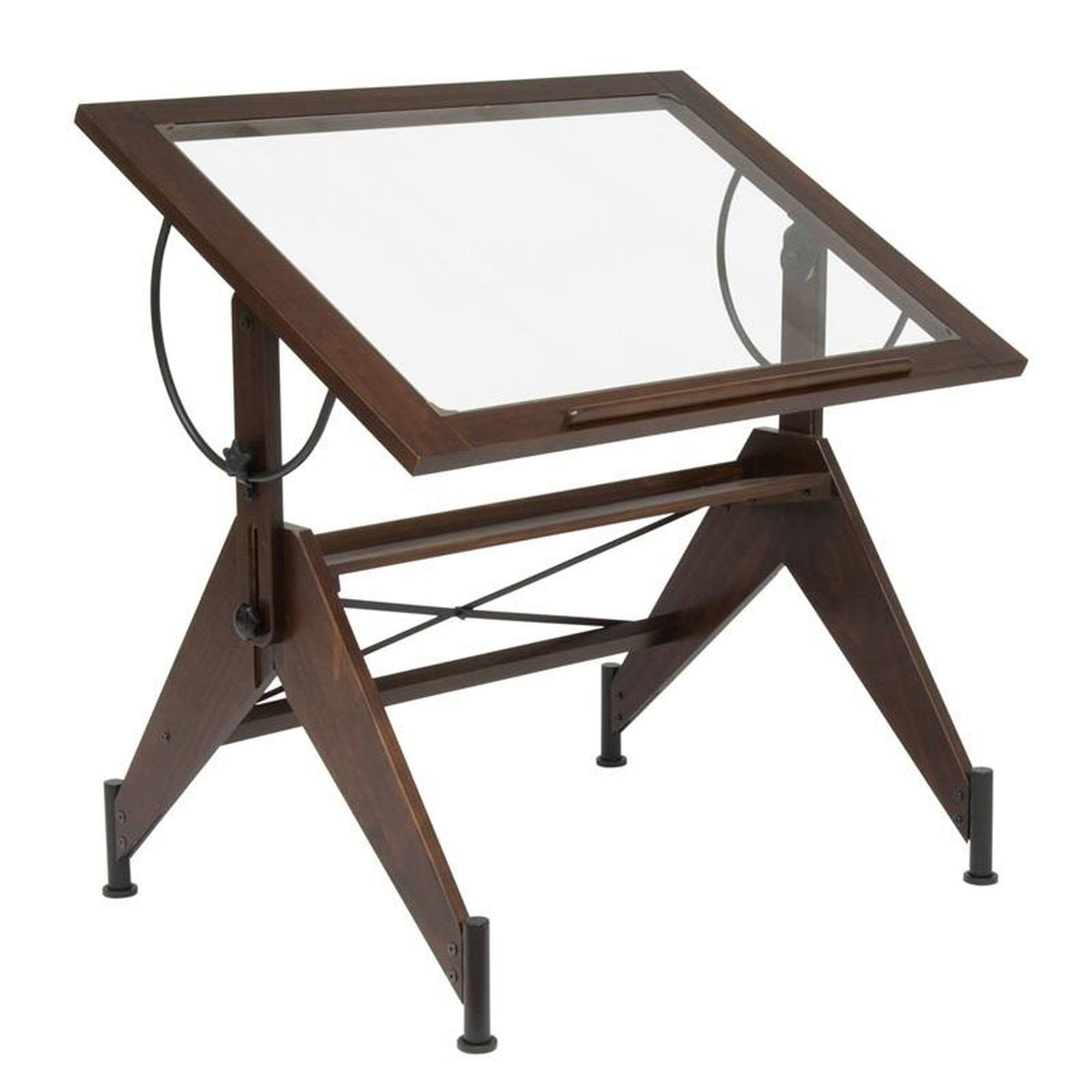 Dark Walnut/Black Glass Top Drafting Table G233