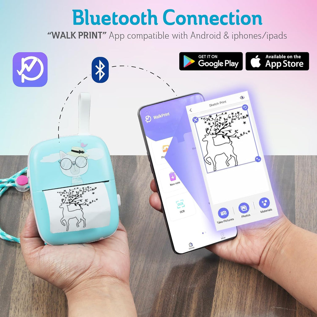 Portable Bluetooth Thermal Sticker Printer (Blue) N704034