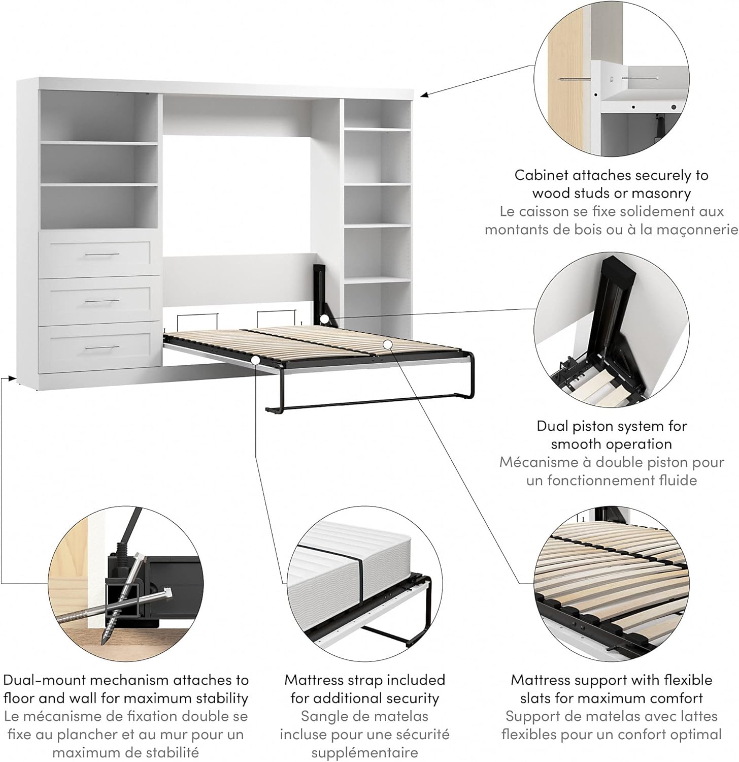 White Full Wall Bed U806