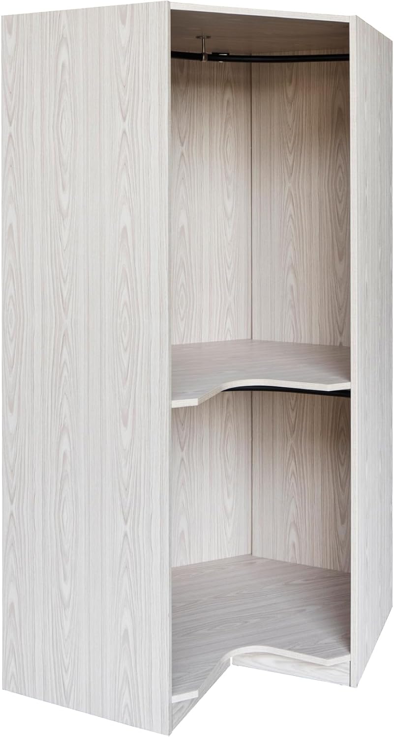 Natural Open Style Wooden Corner Wardrobe Closet with 2 Hanging Rails and Shelves J754274