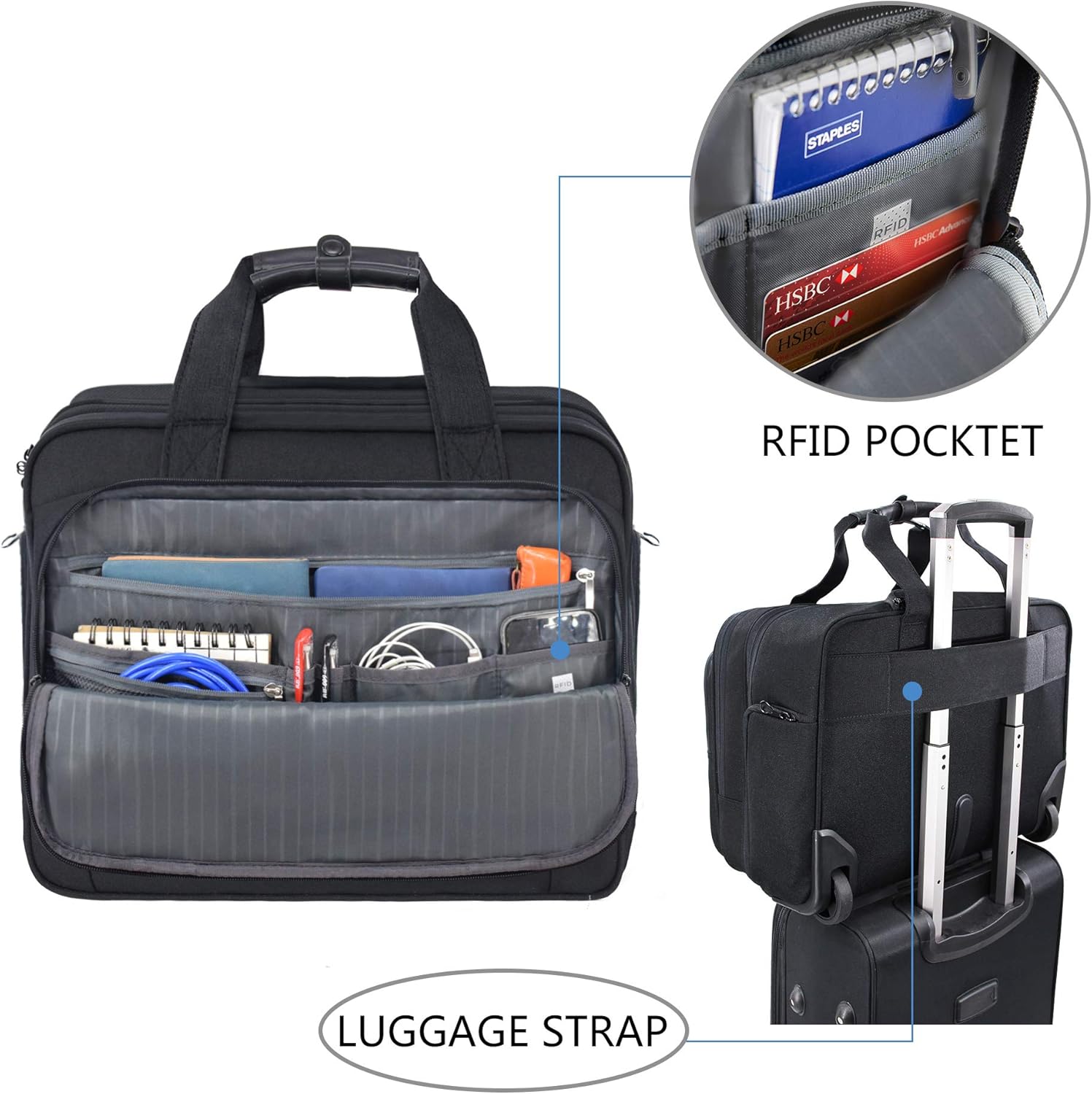 Black Rolling Laptop Bag Wheeled Briefcase M232284