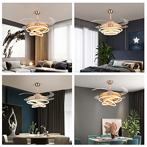 42" Ceiling Fan Chandelier Light with Remote Control 4 Retractable ABS Blades U85196