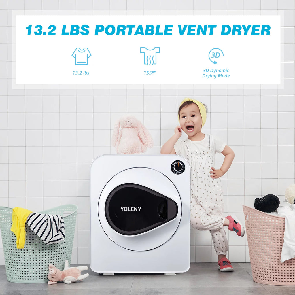 White 13.2 lbs Stainless Steel Portable Electric Dryer E182