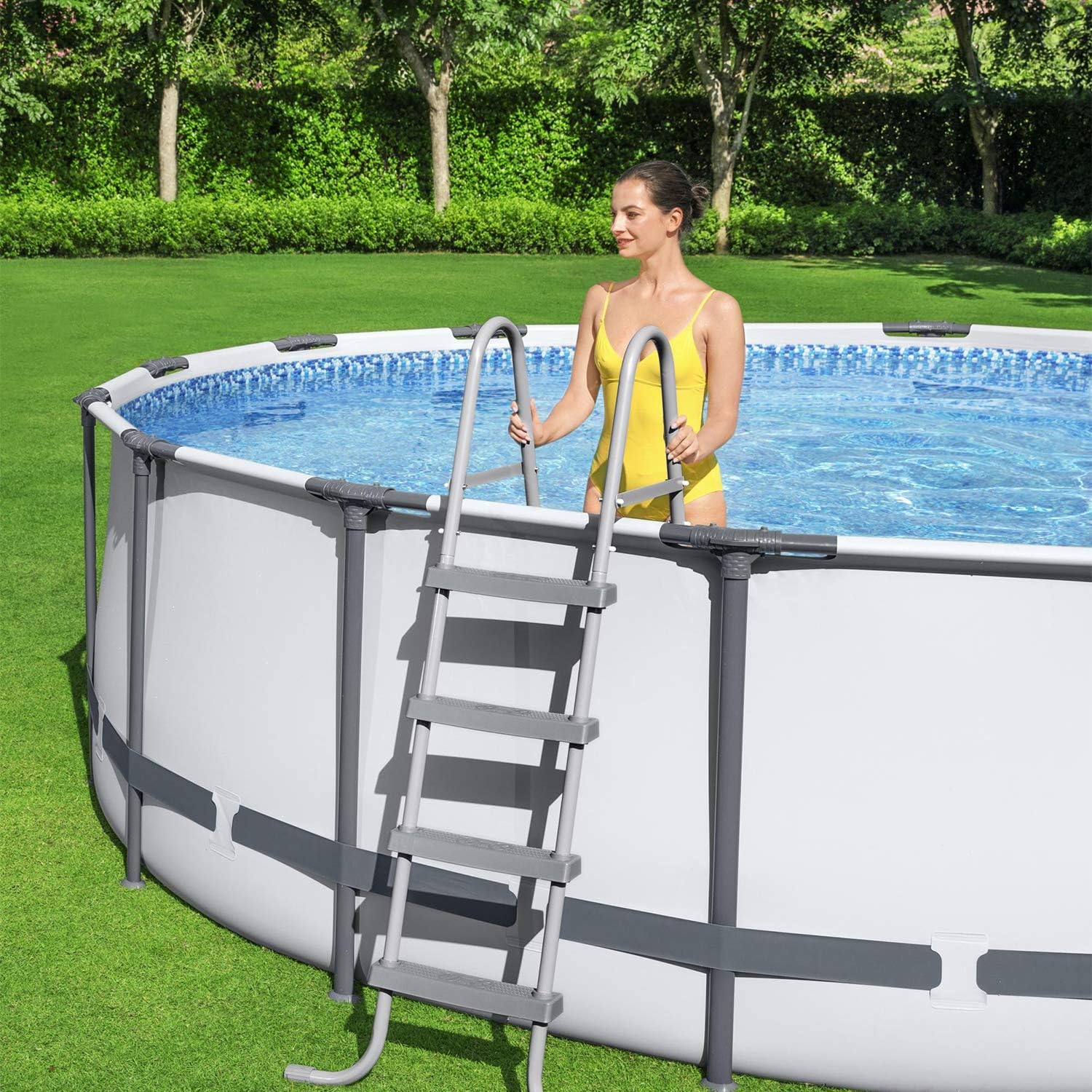 16 x 4 Foot Steel Frame Above Ground Round Swimming Pool Set with Ladder, Cover, Filter Pump P6455