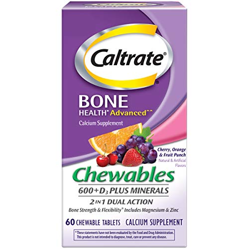 Caltrate Chewables 600 Plus D3 Plus Minerals Calcium Vitamin D Supplement, Cherry, Orange and Fruit Punch - 60 Count V27255