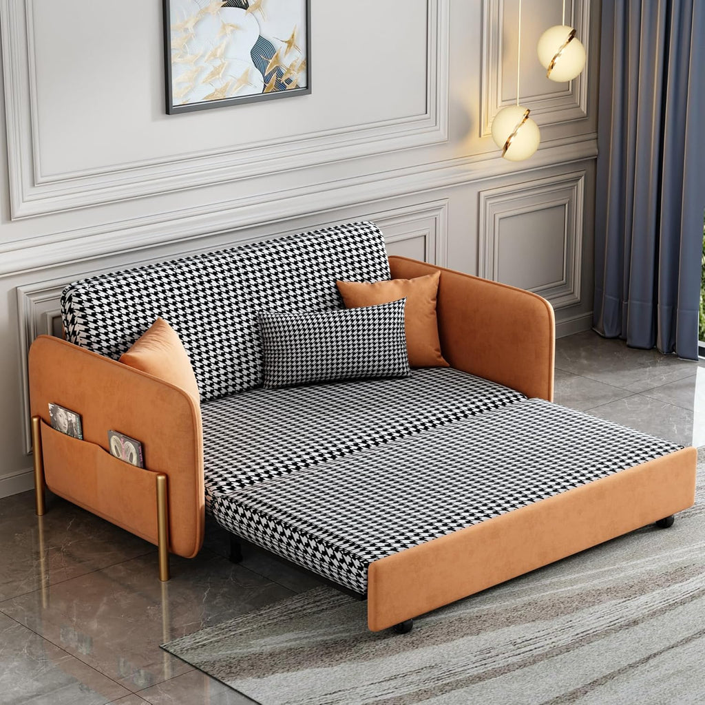 Orange Velvet Convertible Sleeper Sofa Bed U712