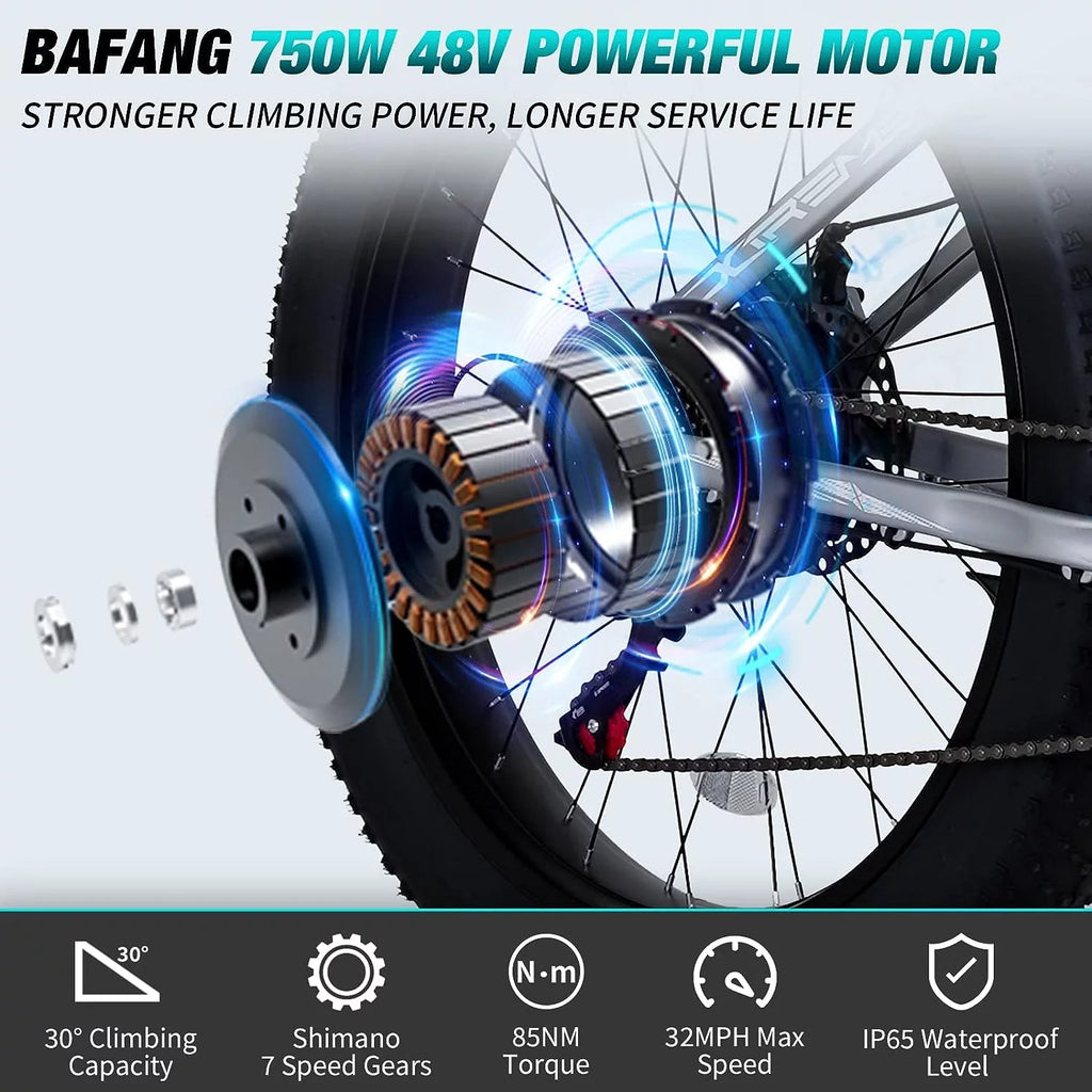 750W 48V 14AH Removable Battery 26" Fat Tire Electric Bike U582