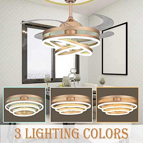 42" Ceiling Fan Chandelier Light with Remote Control 4 Retractable ABS Blades U85196