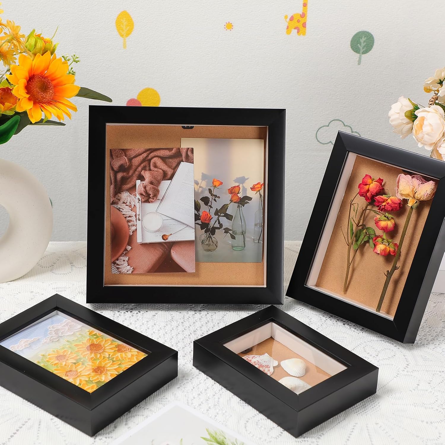 6 Pcs Black Wood Shadow Box Frame Set T790578