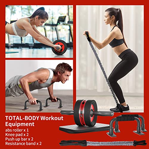 Ab Rollers Wheel Kit with Push Up Bars, Resistance Bands, Knee Mat Y682
