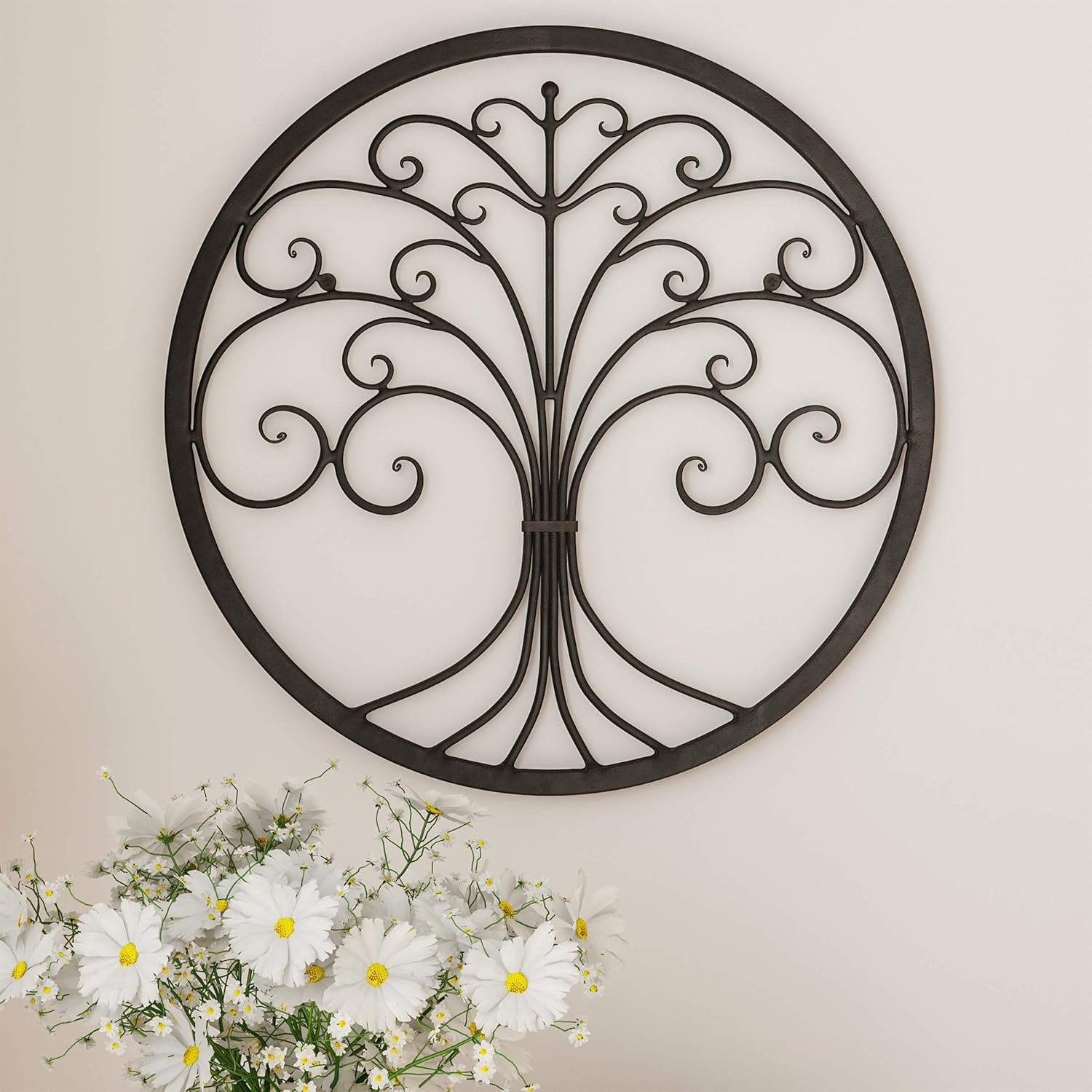 Brown Iron Metal Tree of Life Round Wall Sculpture S456