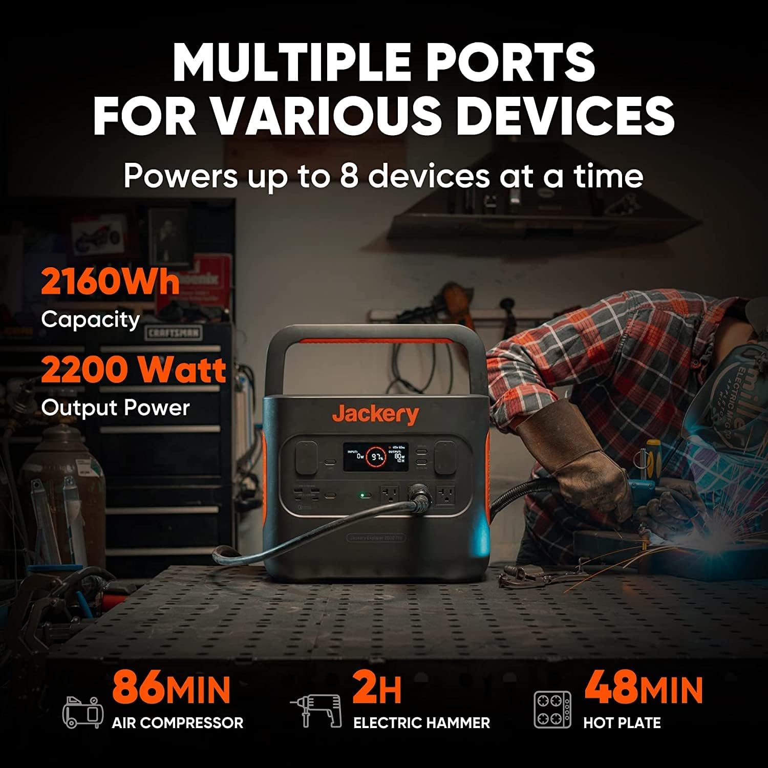 2160Wh Portable Power Station with 3x120V AC Outlets V472