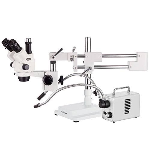 7X-45X Stereo Zoom Microscope on Dual Arm Boom Stand with 30W LED Illuminator Z88247