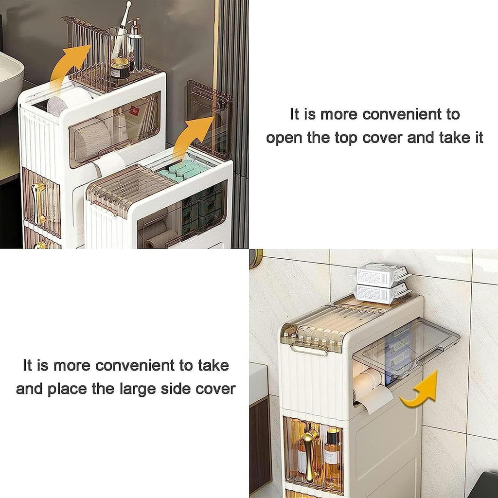 Narrow Bathroom Floor Storage Cabinet with Drawers and Wheels P868021