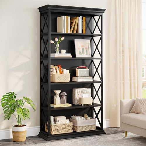 6-Tier 71 Inches Industrial Tall Bookcase, Brown and Black B792230
