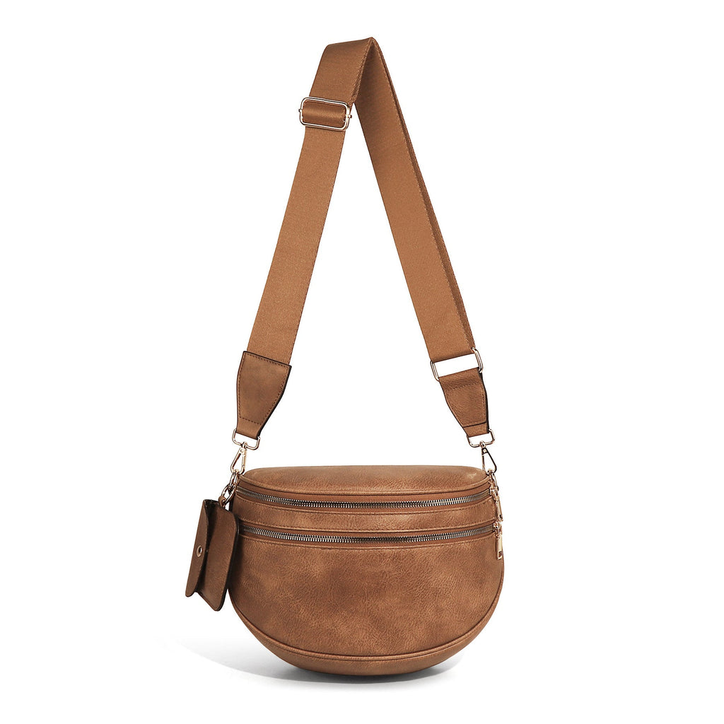Ounamei Vegan Leather Crossbody Bum Bag for Women with Mini Pouch
