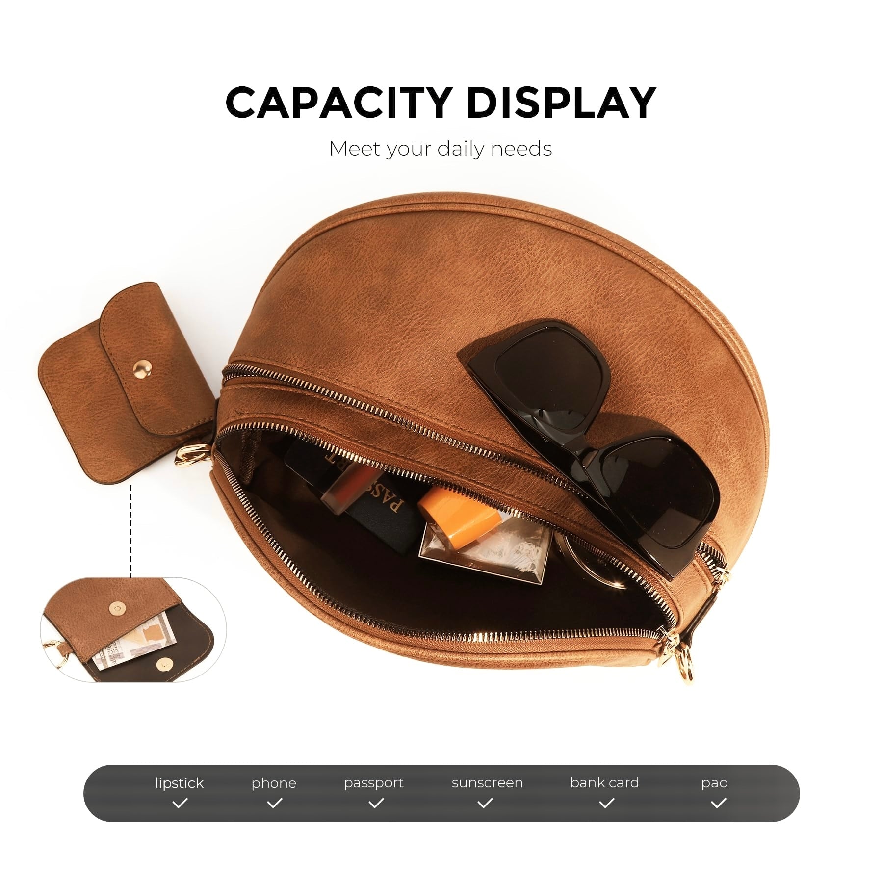 Ounamei Vegan Leather Crossbody Bum Bag for Women with Mini Pouch