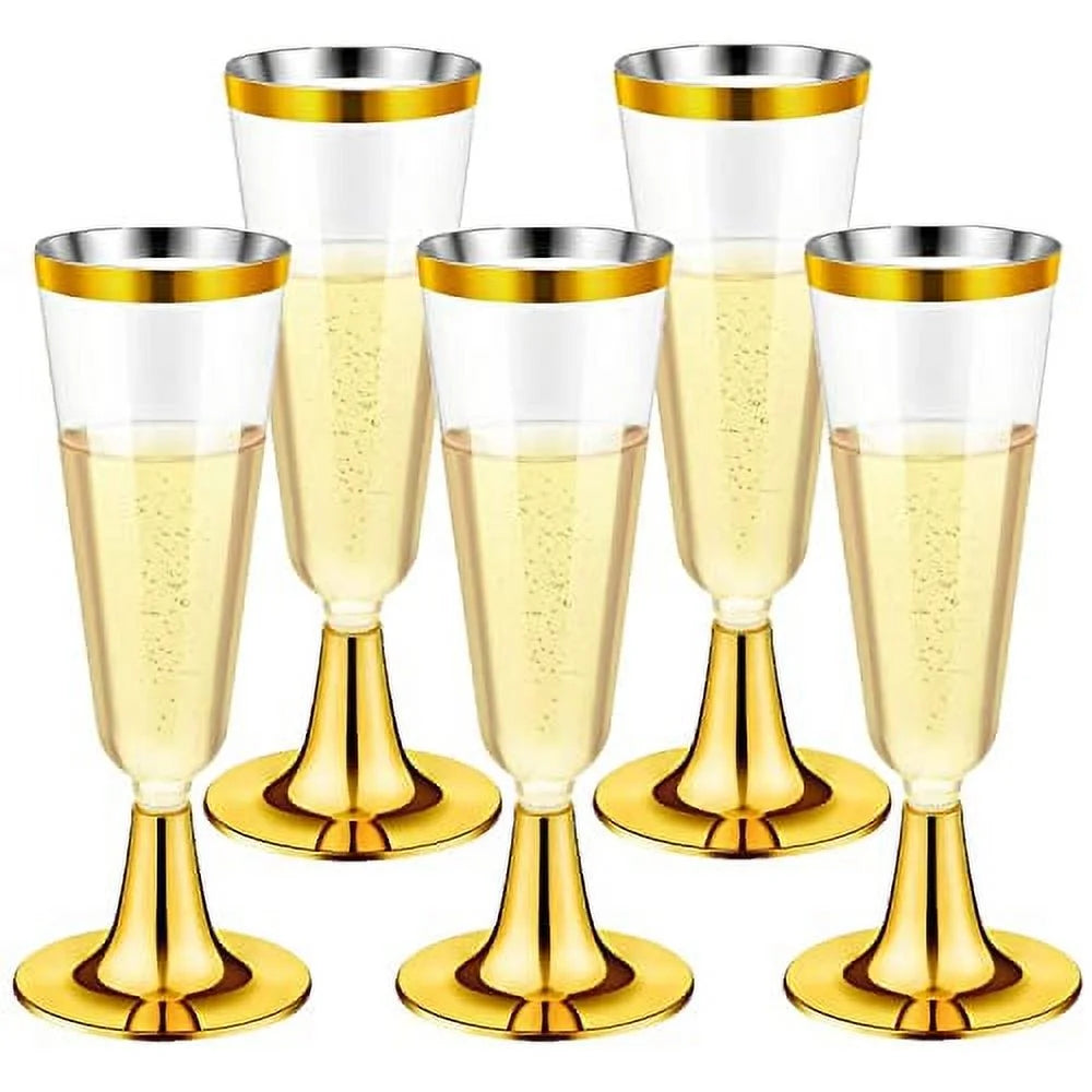30 Pcs 150ml Gold Plastic Champagne Flutes S369