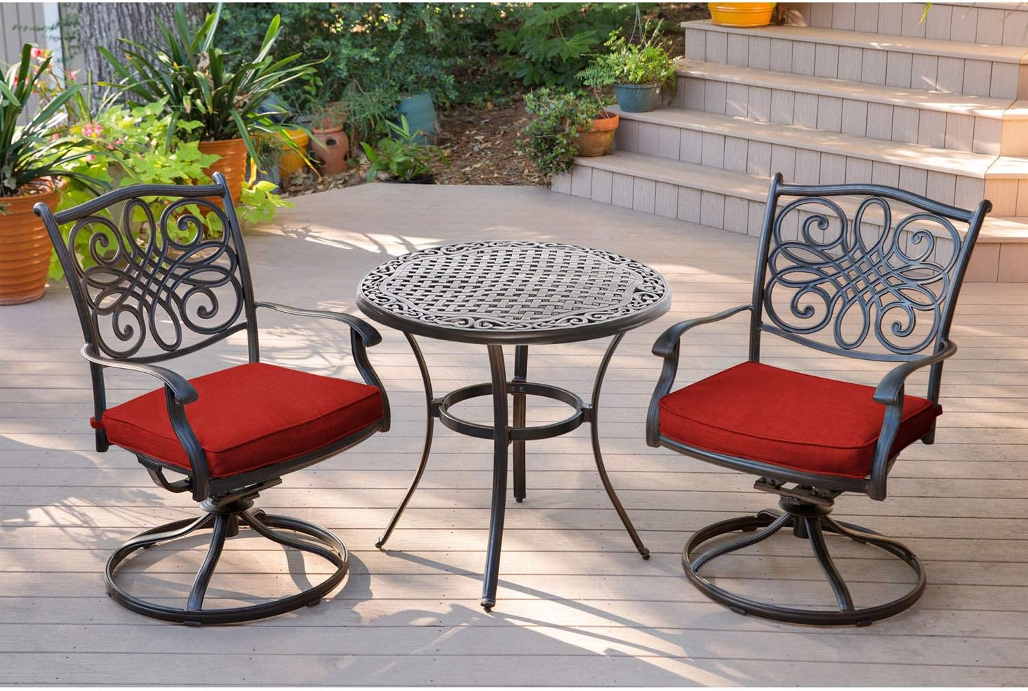 Red 3 Piece Bistro Set with Cast Top Table M651