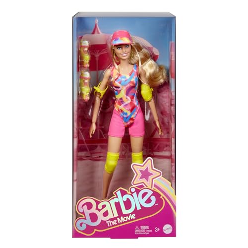Skating Doll with Neon Outfit, Retro Gymnastics Suit, Pink Biker Shorts, Sun Shield, Neon Green Hoop Earrings, Skating Equipment, Impala Inline Skates E223