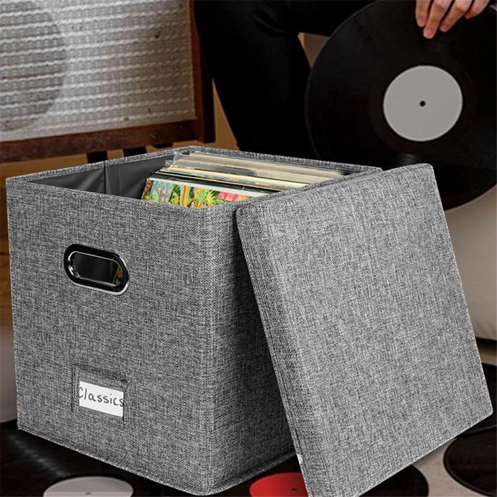 Vinyl Record Storage Box with Lid and Handles A5232
