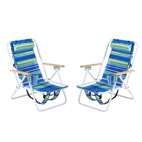 Set of 2 Blue Folding Heavy Duty Beach Camping Chairs with Cup Holder B782