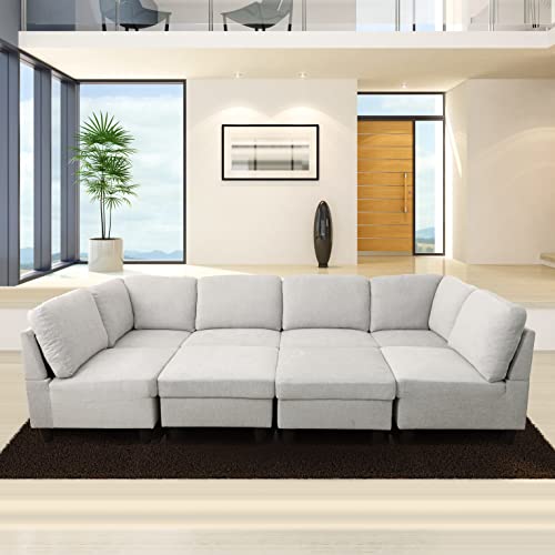 White Gray 8 Piece U-Shape Modular Sectional Sofa F279278
