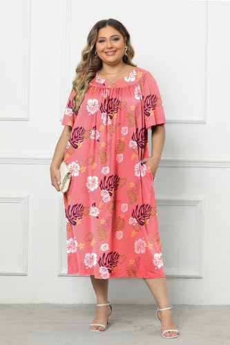 Plus Size Short Sleeve Mumu Dress with Pockets B5796